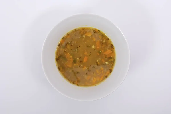 Sopa Lentilha Com Cenoura Fundo Branco — Fotografia de Stock