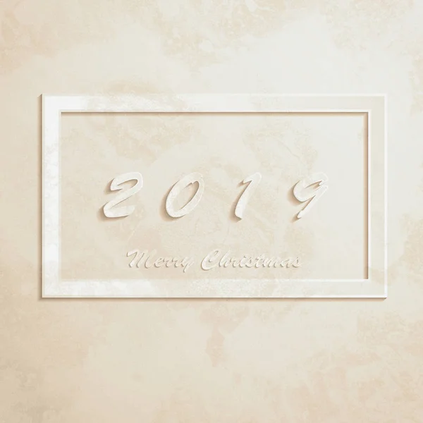 White Frame Merry Christmas 2019 White Background White Paper Cut — Stock Photo, Image