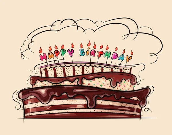 Illustrazione Mostra Bella Torta Festiva Con Candele Compleanno — Foto Stock