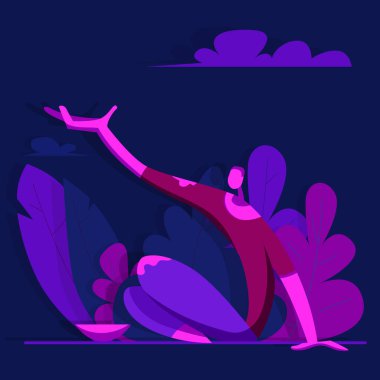 Dilenci yalvarıyor. Yoksulluk ve işsizlik. Düz stil vektör çizim