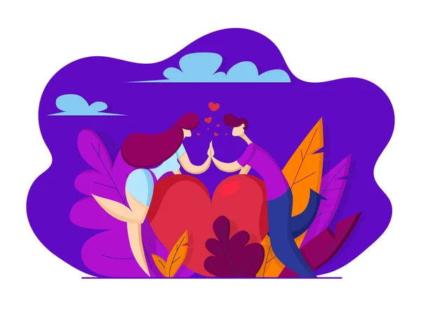 Pareja Amor Tomados Mano Gran Corazón Para Dos Feliz Tarjeta — Vector de stock