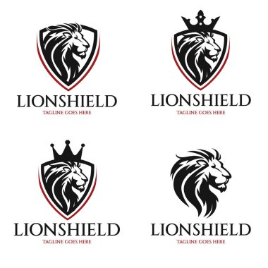 Lion Shield logo tasarım şablonu. Vektör illüstrasyonu