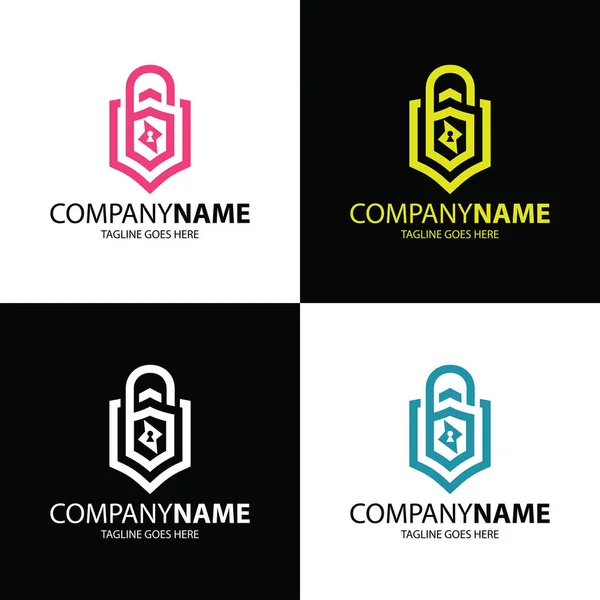 Kalkan kilit logo tasarım şablonu. Vektör çizim