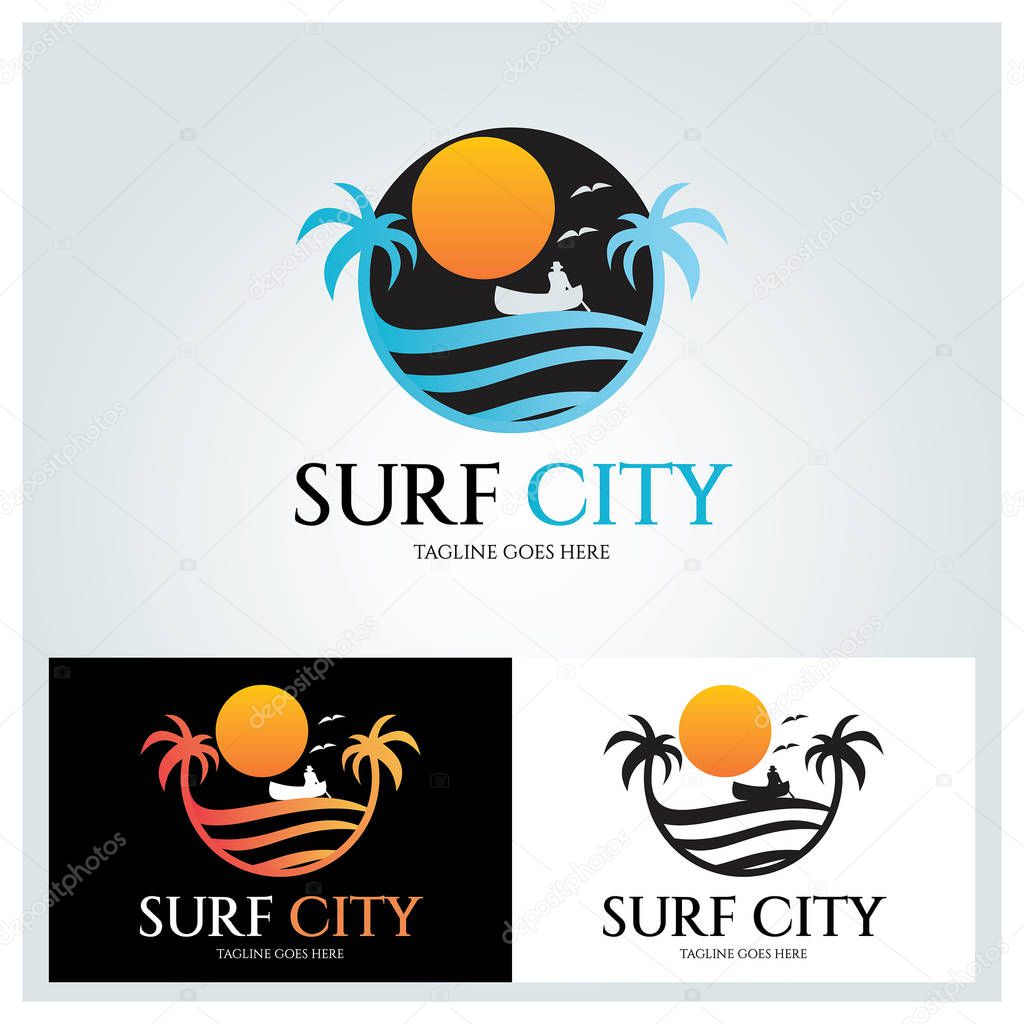 Surf city logo design template. Vector illustration
