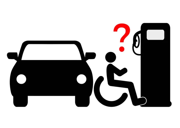 Keine Barrierefreiheit Der Tankstelle Rollstuhlfahrer Fordert Barrierefreiheit Der Zapfsäule — Stockfoto