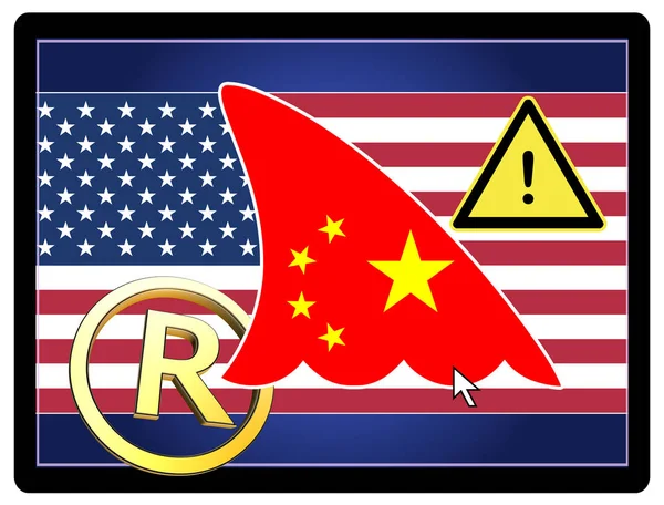 Znakiem Towarowym Kradzieży Przez Chiny Należy Zachować Ostrożność Chińczyk Hacker — Zdjęcie stockowe