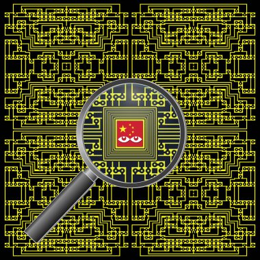 Alleged Chinese motherboard spy chip. Micro espionage chips in modified computers manufactured in China clipart