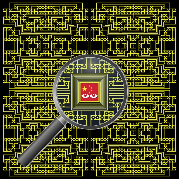 中国マザーボード スパイ チップを主張しました 中国で製造された変更されたコンピューターをチップ マイクロ スパイ ロイヤリティフリーのストック画像