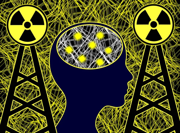 Electrosmog Affects Brain Electromagnetic Radiation Harms Human Brain Cells — Stock Photo, Image