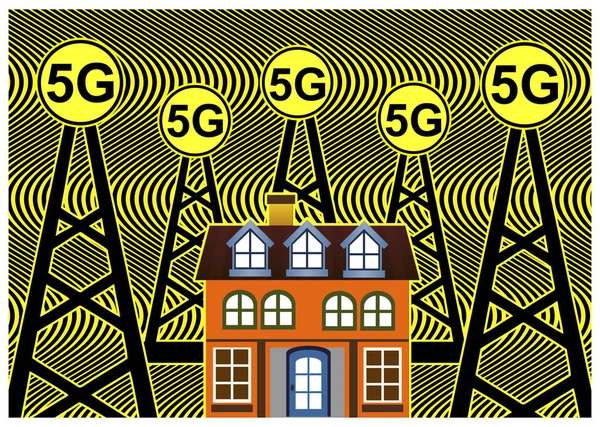 Проблемы Здоровьем Сетях Умные Дома Подвергаются Вредному Излучению Вышек Сотовой — стоковое фото