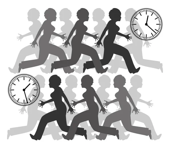 The race against time. Woman stressed by the clock at home or at work