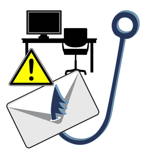 工作场所中的电子邮件欺诈 警告标志 员工或雇主可能会窃取机密数据或商业机密 — 图库照片