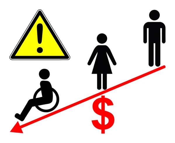 Ojämlikheten Arbetsplatsen Män Kvinnor Och Personer Med Funktionsnedsättning Får Lika — Stockfoto