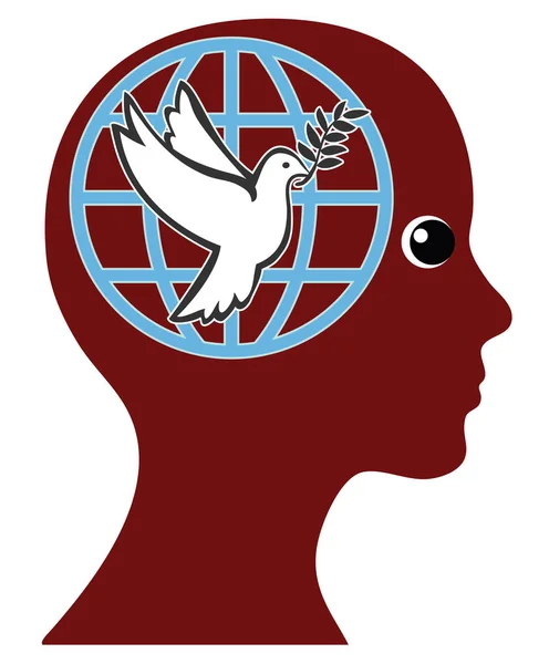 Concept illustration of female pacifist. The globe and the dove of peace are the symbol for a peaceful world.