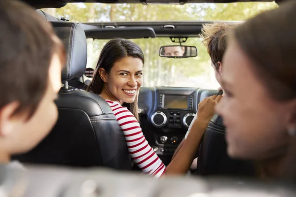 Family Driving Open Top Car Countryside Road Trip — Stock Photo, Image