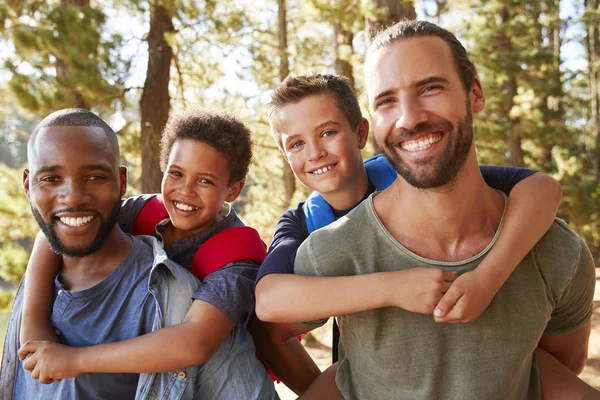 Portrait Boys Fathers Hiking Adventure Forest — Stock Photo, Image