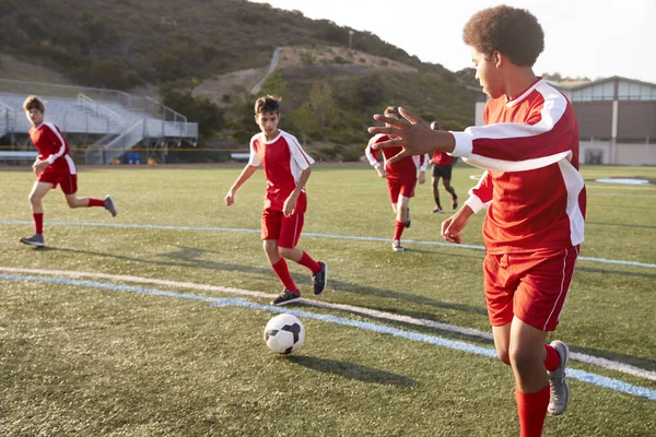 Group Male High School Students Playing Soccer Team — Stock Photo, Image