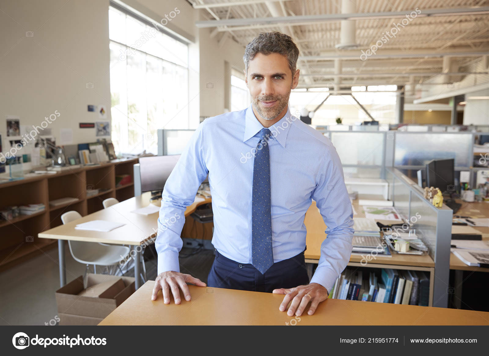 White Male Architect Desk Office Looking Camera Stock Photo