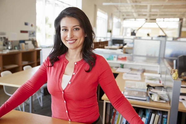 Female Architect Smiling Camera Open Plan Office — Stock Photo, Image