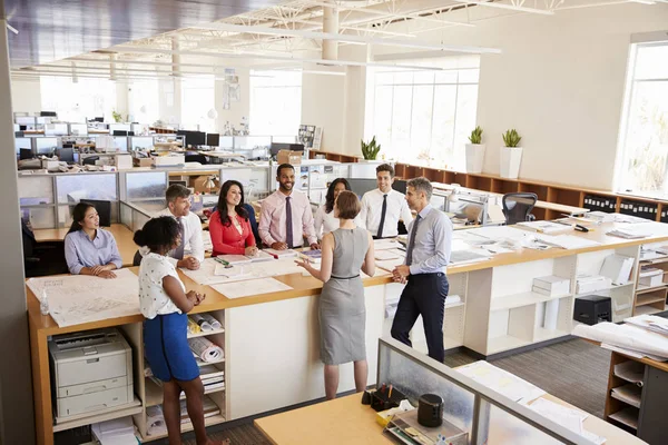Informal Team Meeting Open Plan Office Elevated View — Stock Photo, Image