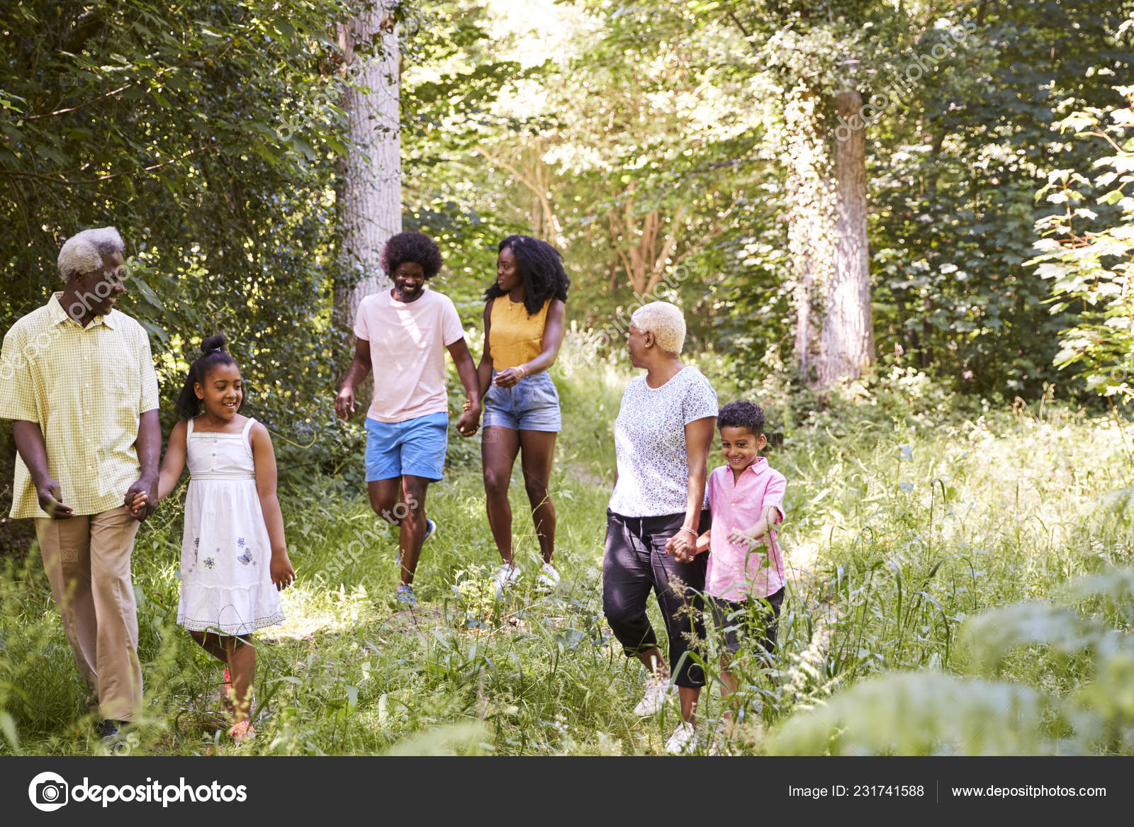 Multi Generation Black Family Walking Together Forest — Stock Photo ©  monkeybusiness #231741588, image size:1600x1167