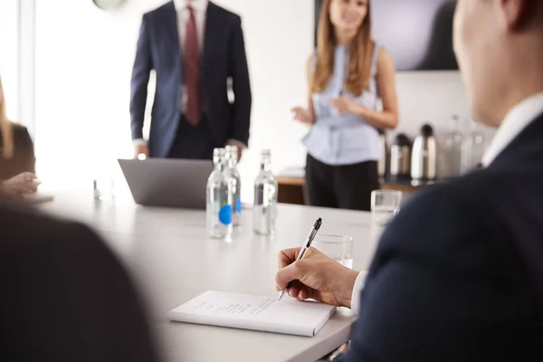 Businessman Making Notes Group Meeting Table Graduate Recruitment Assessment Day — Stock Photo, Image