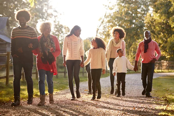 Multi Generation Family Autumn Walk Countryside Together — Stock Photo, Image