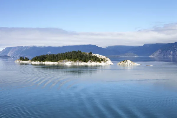 Forested Island Lake Alaska Surrounded Mountains — Stock Photo, Image