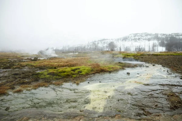 Steam Rising Geothermal Pools Icelandic Countryside — Stock Photo, Image