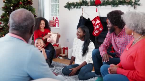 Torunu Veren Hediye Çoklu Nesil Aile Toplantısı Evde Kutlama Noel — Stok video