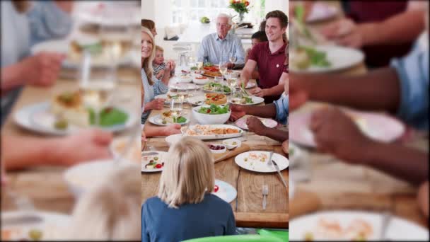 Foto Foto Grande Grupo Familiares Amigos Sentados Torno Mesa Casa — Vídeo de Stock