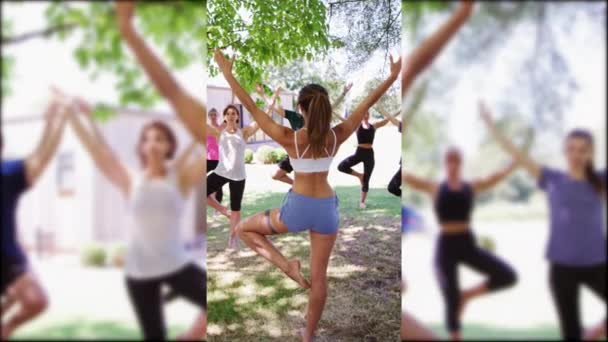 Bild Bild Skott Kvinnlig Instruktör Tar Utomhus Yoga Klass Shot — Stockvideo