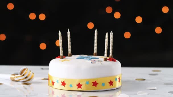 Coupez Arrêtez Animation Cadre Sept Bougies Apparaissant Disparaissant Gâteau Anniversaire — Video