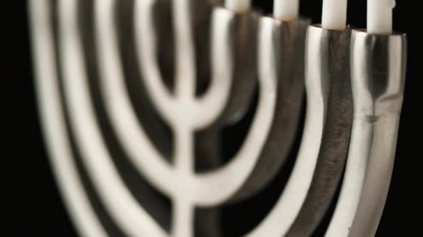 Slow Motion Video Hanukkah Menorah Burning Candles — Stock Video