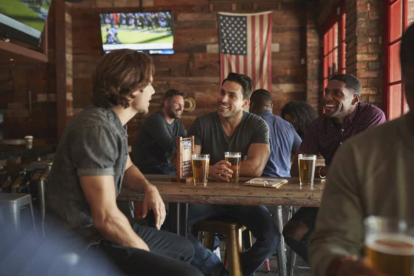 一緒にスポーツバーで会い ビールを飲む男性の友人のグループ — ストック写真