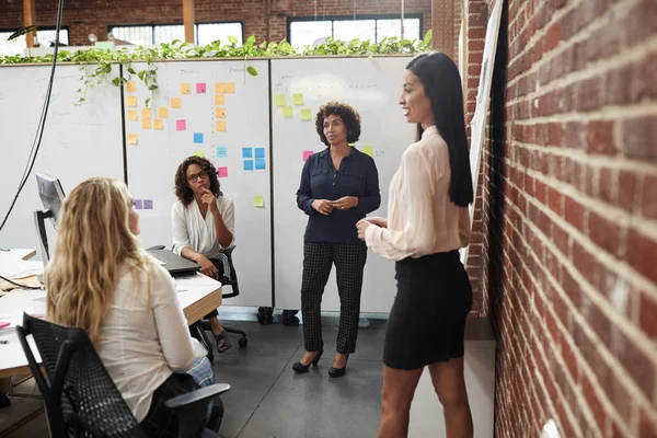 女性创意团队会议讨论现代办公室的想法 — 图库照片