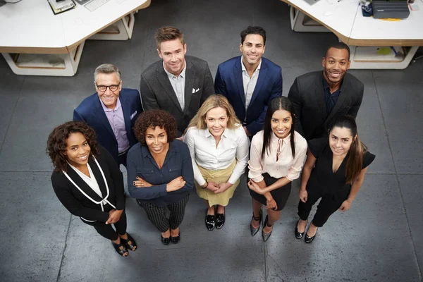 Overhead Porträtt Business Team Stående Moderna Kontor — Stockfoto