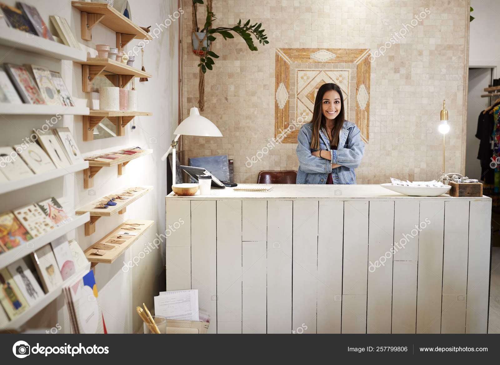 Portrait Female Owner Independent Clothing Gift Store Sales Desk