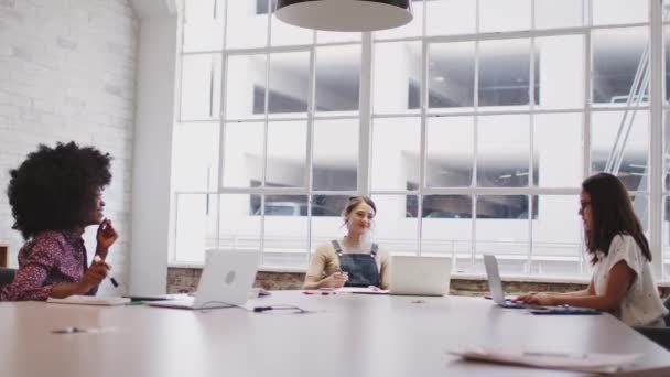 Drieduizend Jarige Creatieve Vrouwen Discussie Aan Een Tafel Een Vergaderruimte — Stockvideo