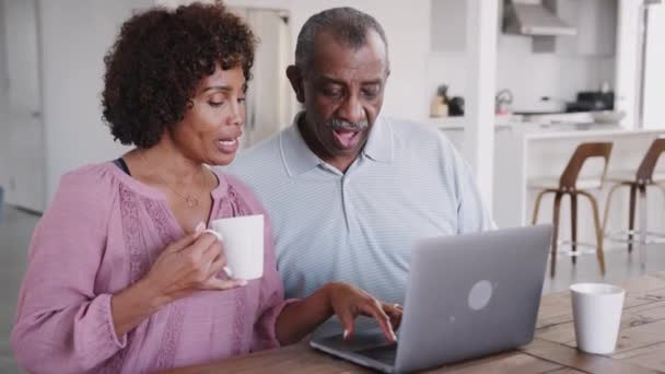 Ανώτερος Μαύρος Άνθρωπος Και Μεσήλικη Κόρη Του Χρησιμοποιώντας Ένα Φορητό — Αρχείο Βίντεο
