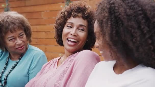 Tres Generaciones Mujeres Miembros Familia Hablando Riendo Juntas Aire Libre — Vídeos de Stock