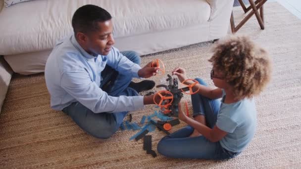 Pre Teen African American Girl Grandad Sitting Cross Legged Floor — Stock Video