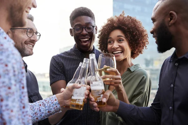 Happy Creative Business Colleagues Having Drinks Work Raising Glasses Toast — Stock Photo, Image