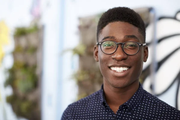 Tête Épaules Extérieures Portrait Jeune Homme Souriant — Photo