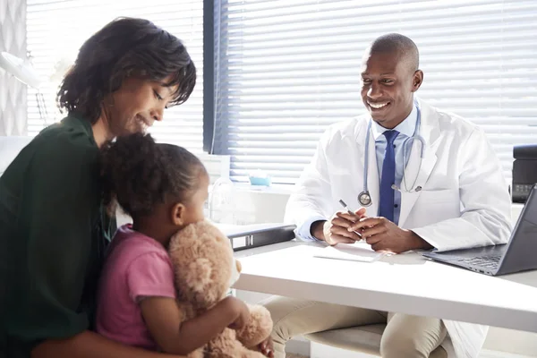 Madre Hija Consulta Con Médico Consultorio — Foto de Stock