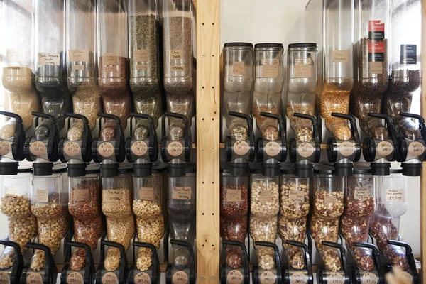 Dispensers Nuts Sustainable Plastic Free Grocery Store — Stock Photo, Image