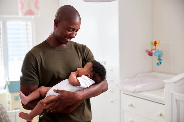 Proud Father Cuddling Baby Son Nursery Home — Stock Photo, Image