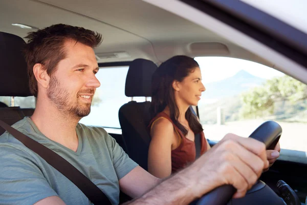 Mid Adult White Man Driving Car His Wife Him Front — Stock Photo, Image