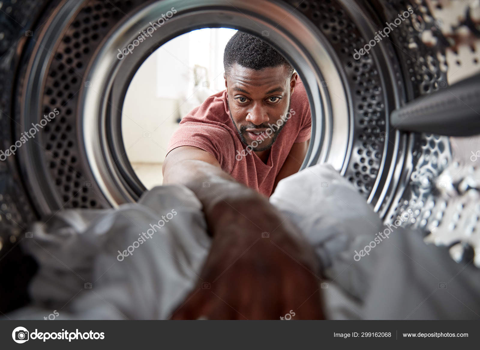 View Looking Out Washing Machine Man Does White Laundry Stock Photo by