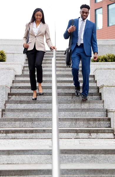 Businessman Businesswoman Commuting Work Walking Steps Office Building — Stock Photo, Image